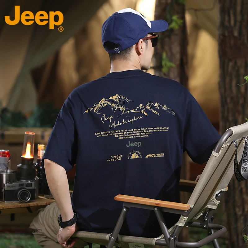 JEEP/吉普美式潮牌短袖T恤衫男士2025年新款帅气夏季圆领纯棉上衣