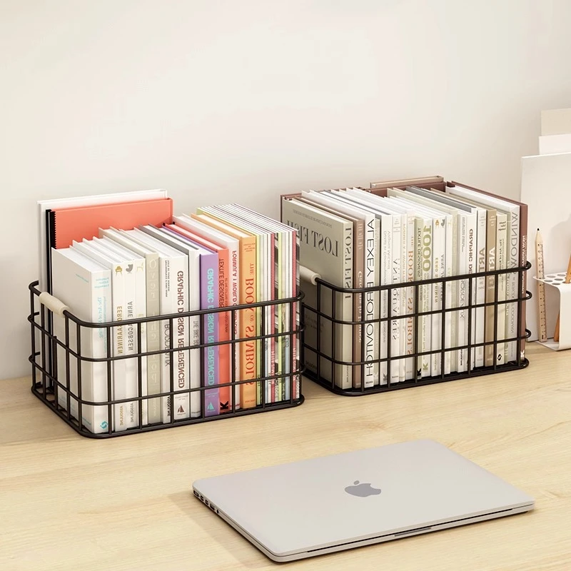 桌面书架简易桌上置物架书桌上铁艺书本收纳筐家用儿童书籍收纳架
