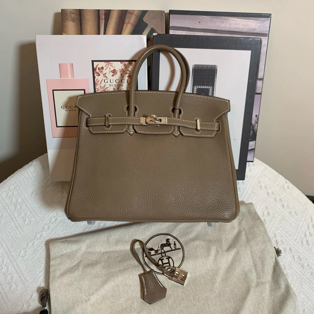 95新 Hermes/爱马仕 大象灰银扣birkin25框N刻