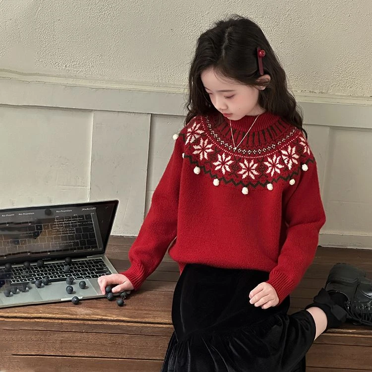 女大童毛衣本命年红色秋冬2025新款儿童针织衫女童加厚打底初中生