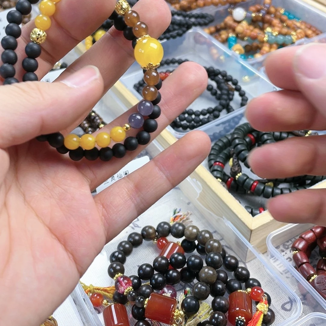 檀香木手串银S925镀金镶嵌