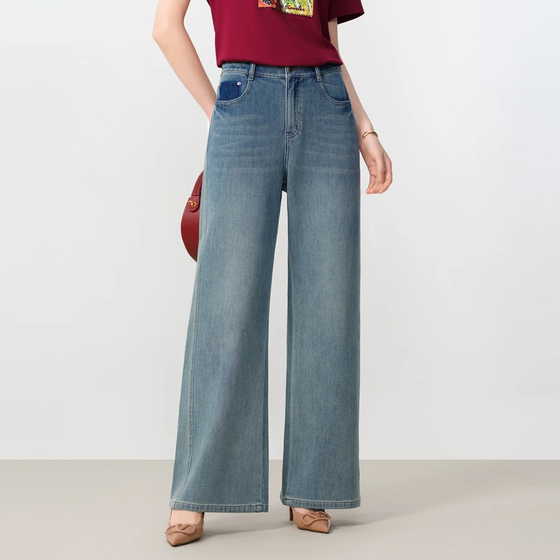 DUNNU/敦奴dunnu春季新款时尚高腰百搭蓝色牛仔休闲裤FU110150