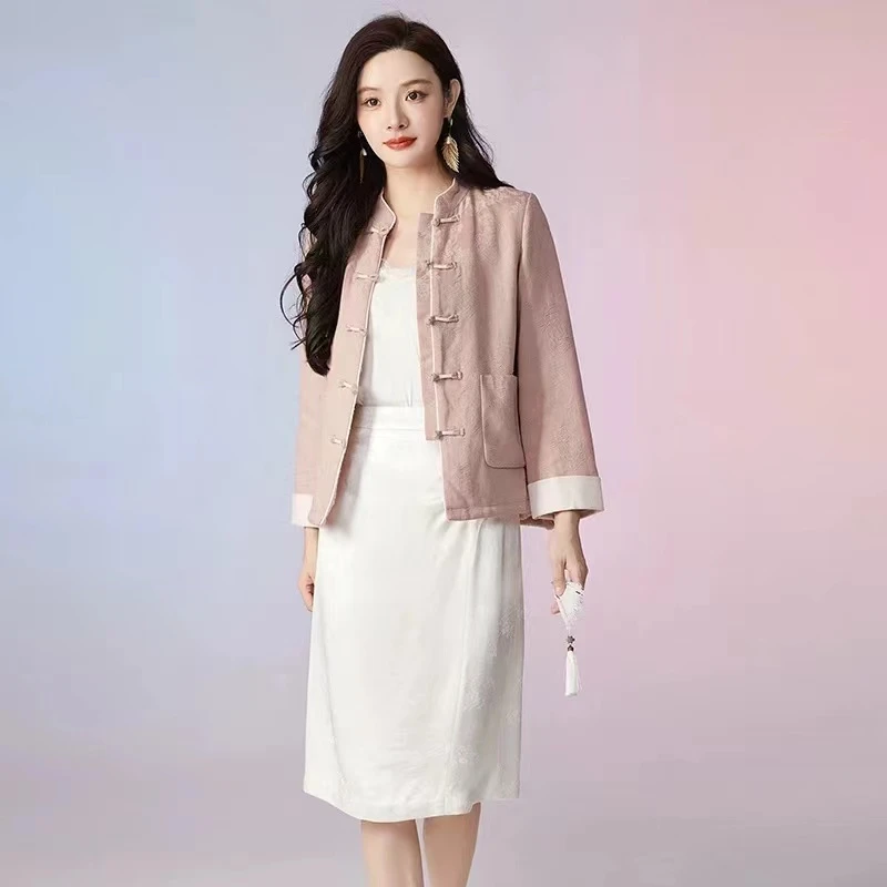 【T109】盘扣提花长袖女秋季2025新款国风改良禅意茶服上衣开衫外套