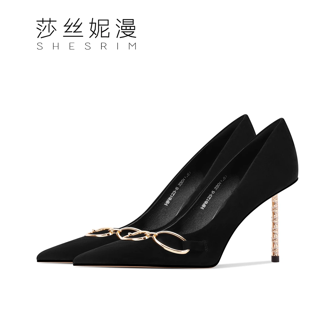 【3.5cm/8cm】2025年秋季新轻奢尖头设计舒适金属扣高跟鞋细跟女鞋