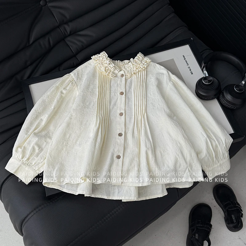 春秋装女童韩版时尚公主风蕾丝刺绣气质休闲衬衫上衣SJ6187-QQQQQ