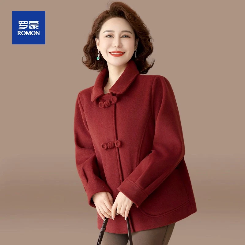 妈妈秋装洋气高贵毛呢外套喜婆婆婚宴装2025新款中老年春秋上衣女