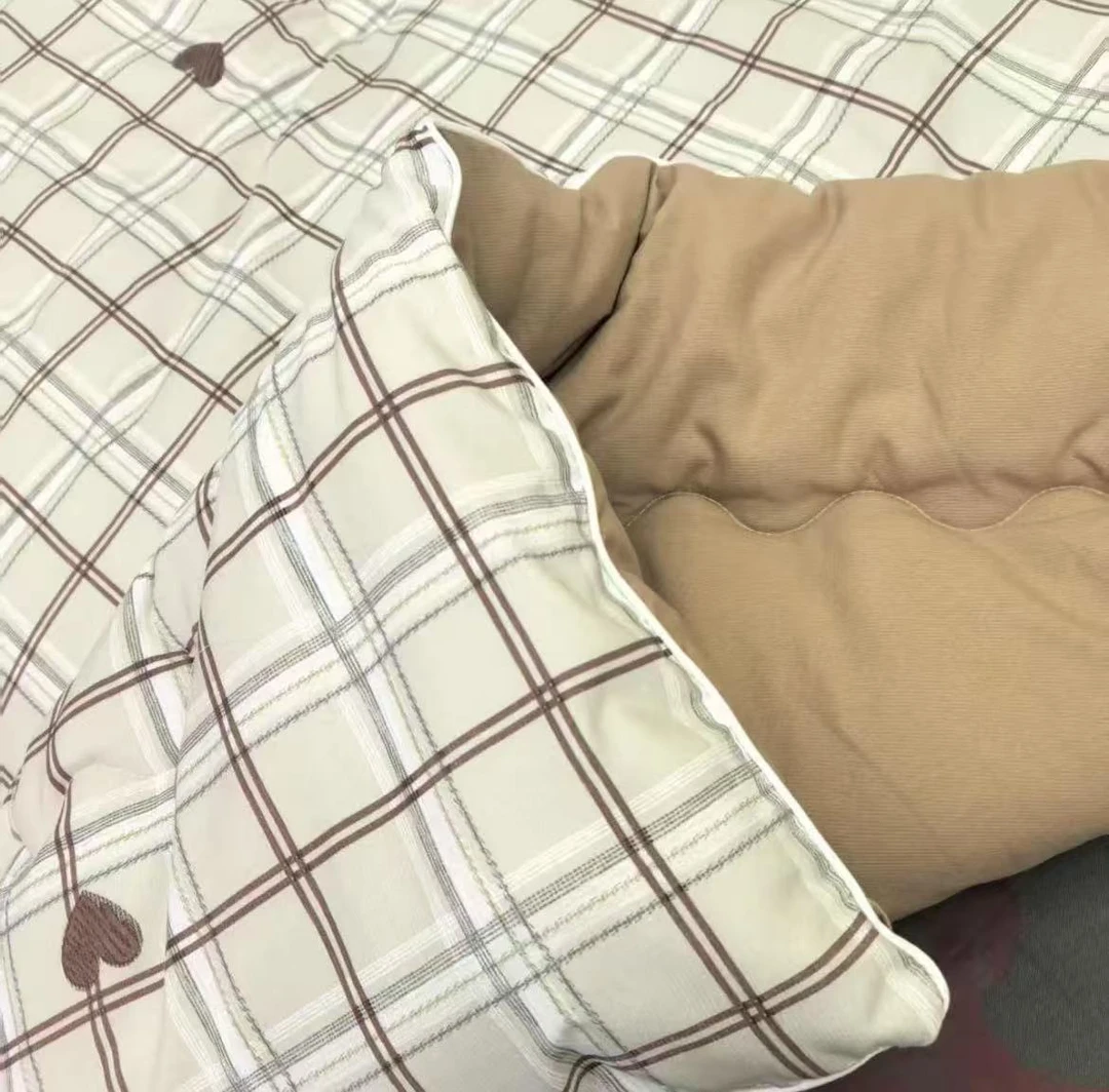 【咖色格子爱心】200*230cm高端A类纯棉双柔软亲肤被子