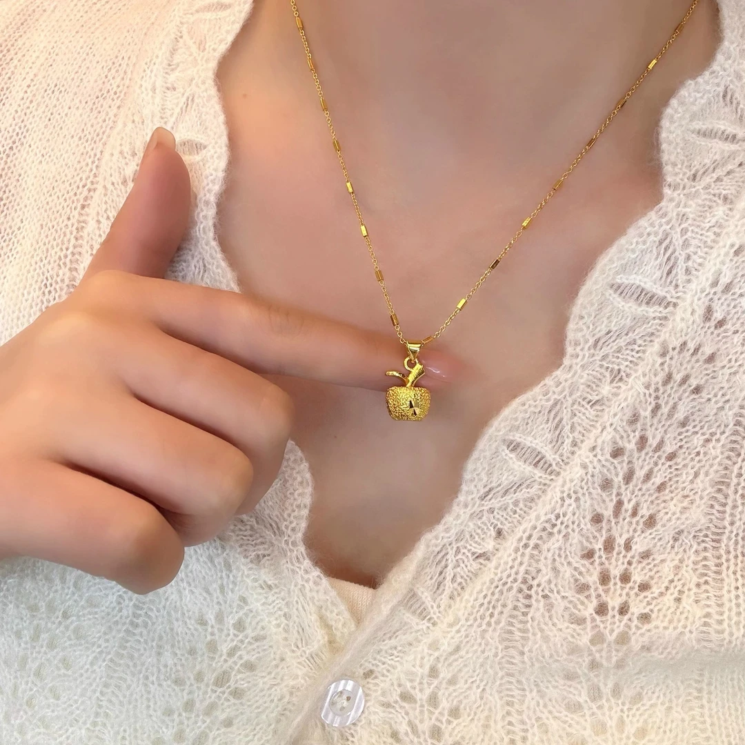 合金锆石吊坠 精品平安果项链女时尚个性水果吊坠实心款锁骨气质