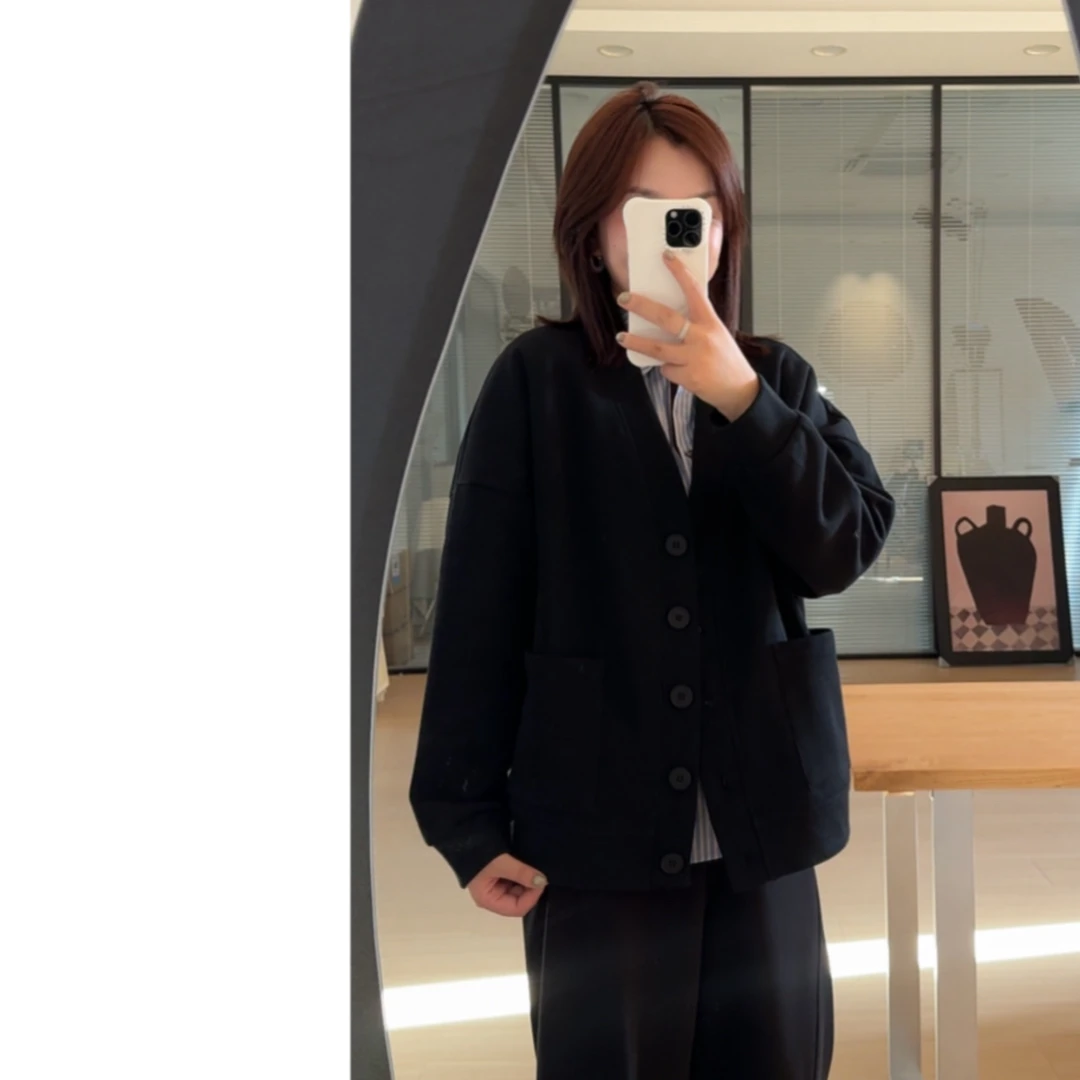 DY【解构】 定制面料！学院感复古V领纽扣式门襟口袋款卫衣开衫外套