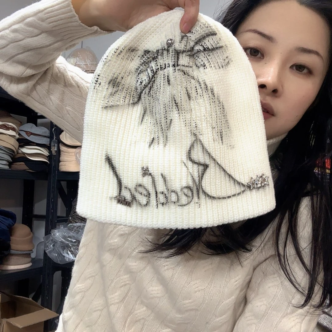 纯棉纯白色涂鸦堆堆帽