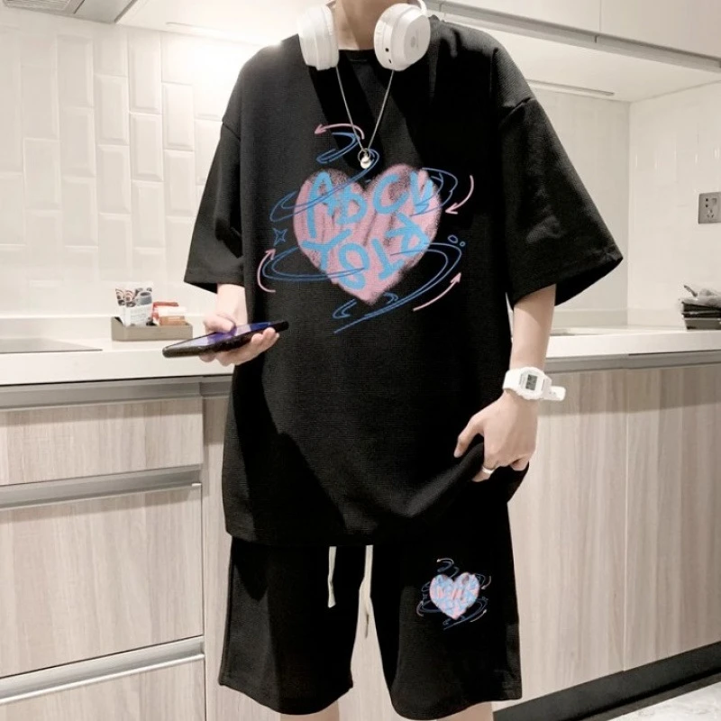 男士网红时尚百搭夏季宽松潮流印花大码男士休闲夏季宽松潮流印花