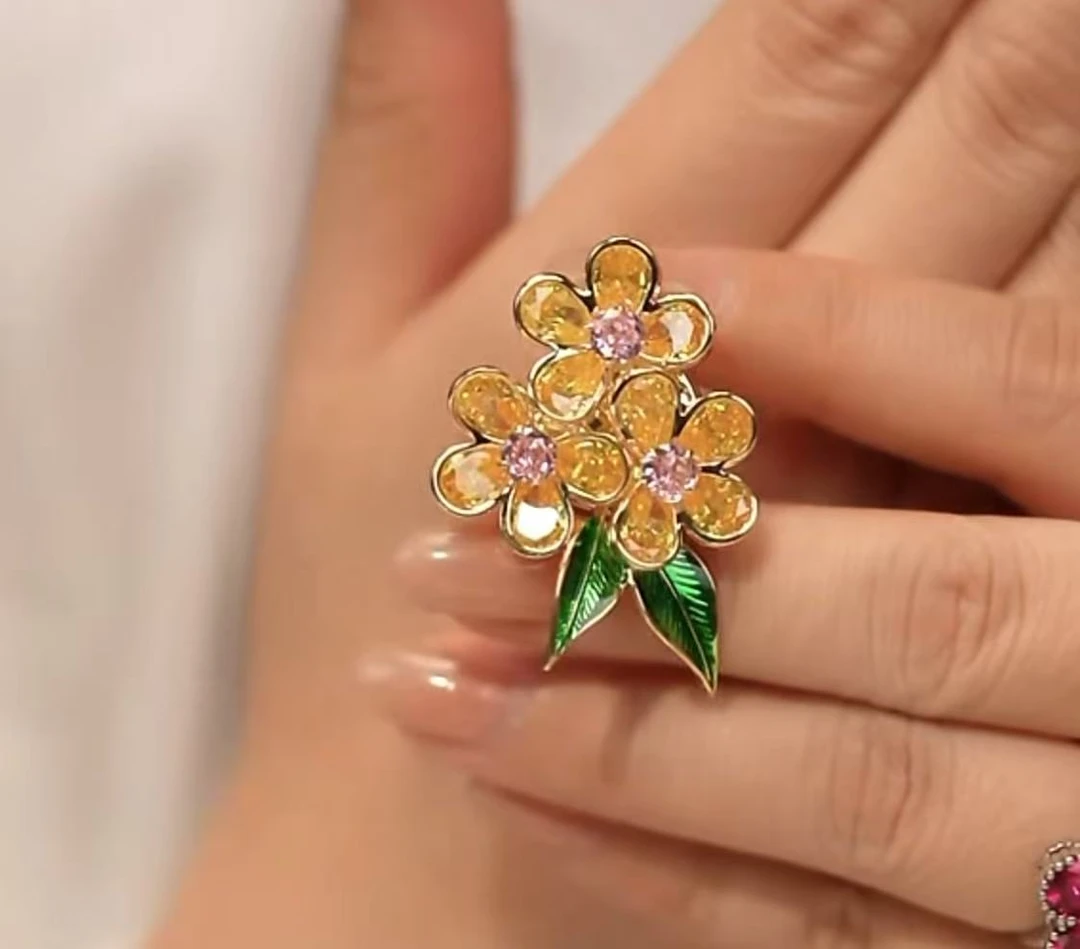 铜合金仿水晶胸针 时尚气质百搭黄色花朵磁铁扣胸针5659
