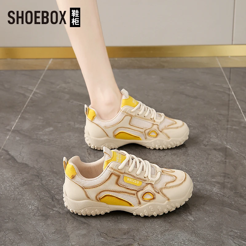 SHOEBOX鞋柜网面透气软底专业运动鞋女2025夏新款时尚休闲鞋女