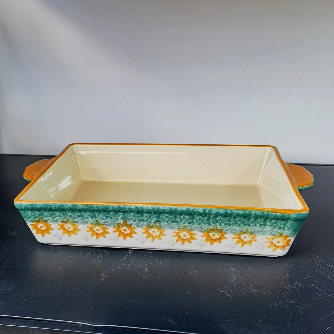 高温釉下彩长方形超大烤盘