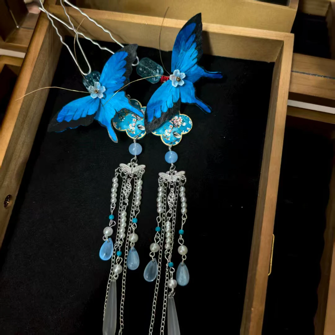 0麦光光古风发饰绒花发簪 手工制作默认微瑕