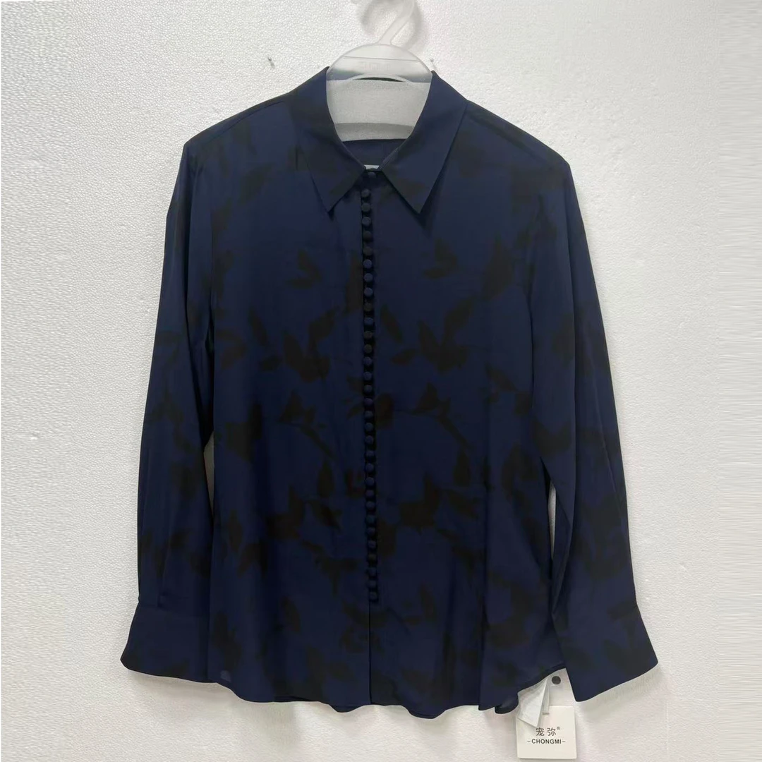 印花鬼绉桑蚕丝真丝衬衫女2025秋季新款上衣女 L241116842
