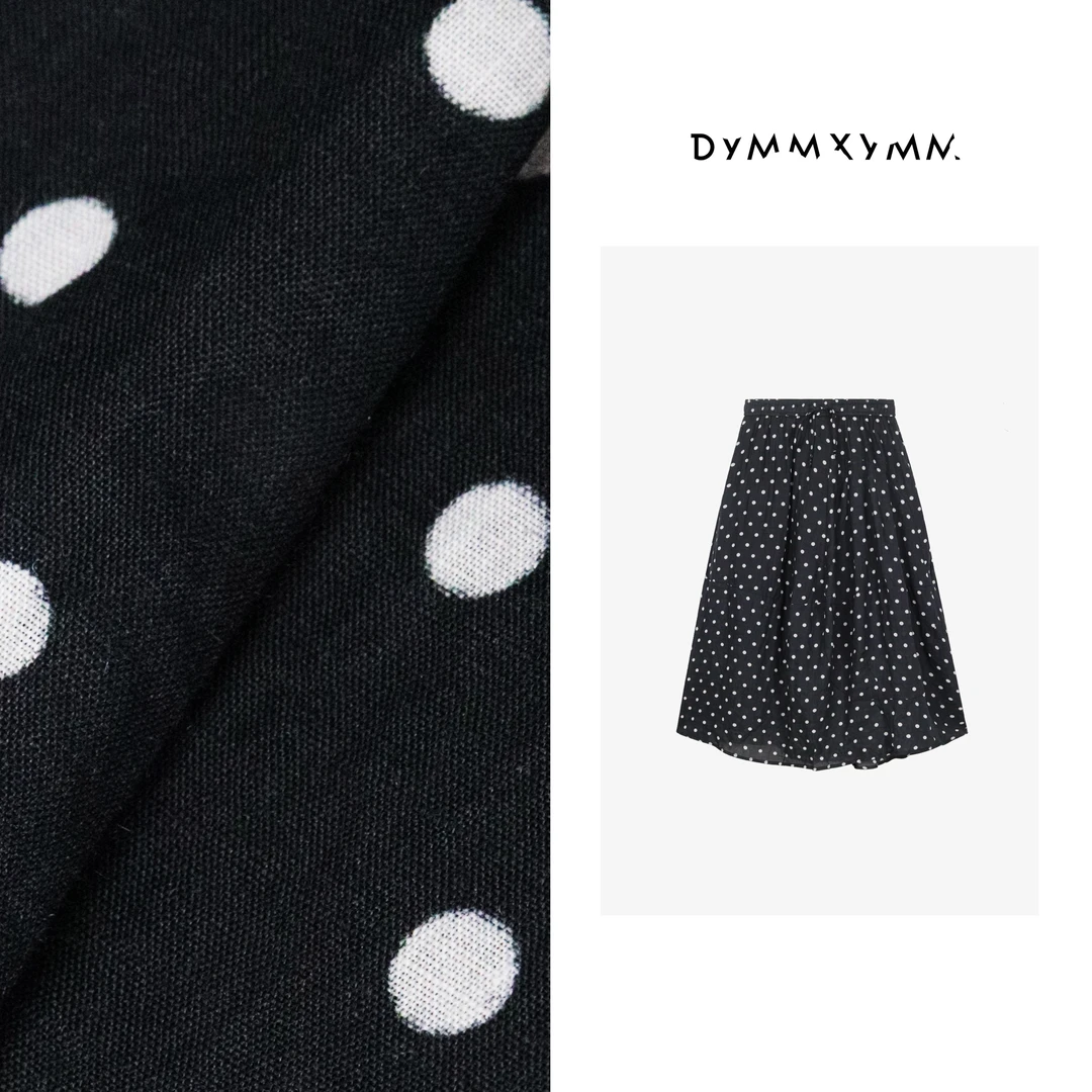 【DYMMXYMM】-双色波点.夏款经典苎麻双色波点松紧腰半裙-W25861