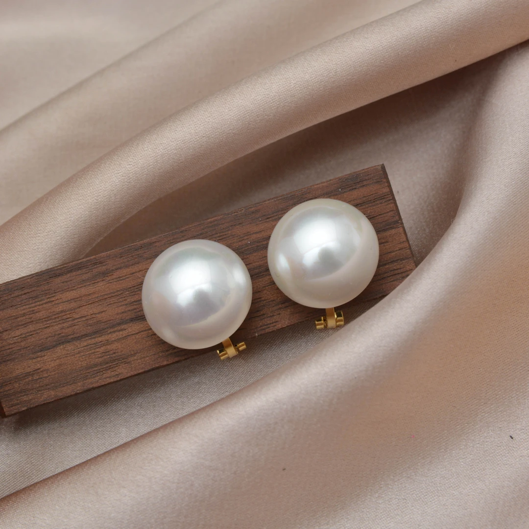 铜合金仿珍珠耳饰 无耳洞软垫三角耳夹女气质夸张法式复古大耳钉