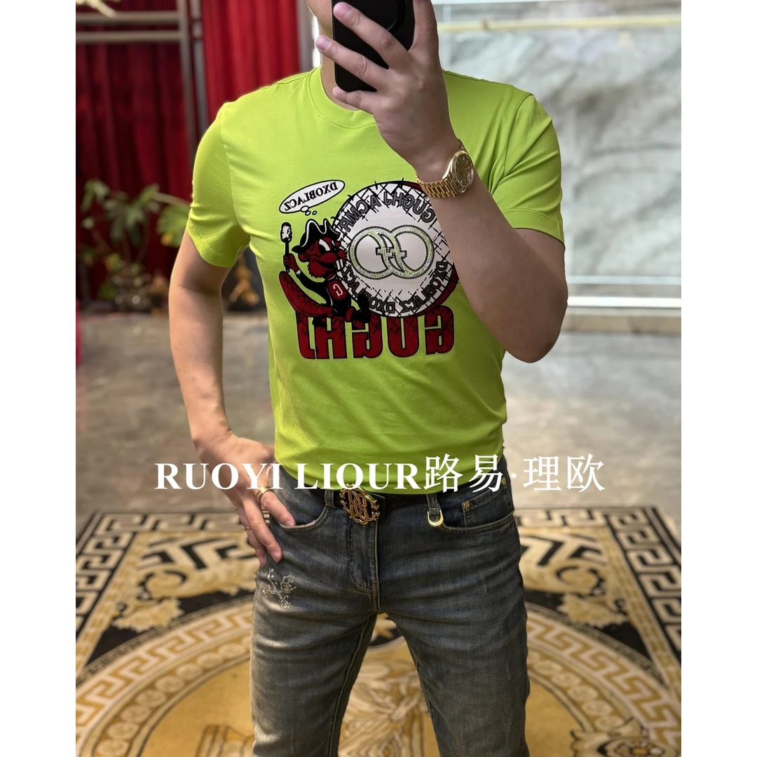 【路易理欧】2025欧货男装时尚亮钻字母兔子休闲T恤0099