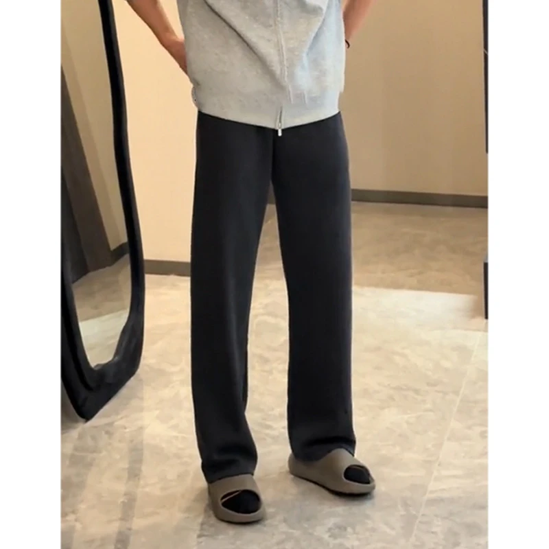 美式重磅水洗黑色卫裤男款秋冬垂感微喇运动裤子宽松休闲直筒长裤