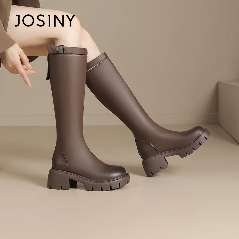 卓诗尼不过膝时装靴女2025秋冬新款圆头粗跟软底增高休闲百搭靴子