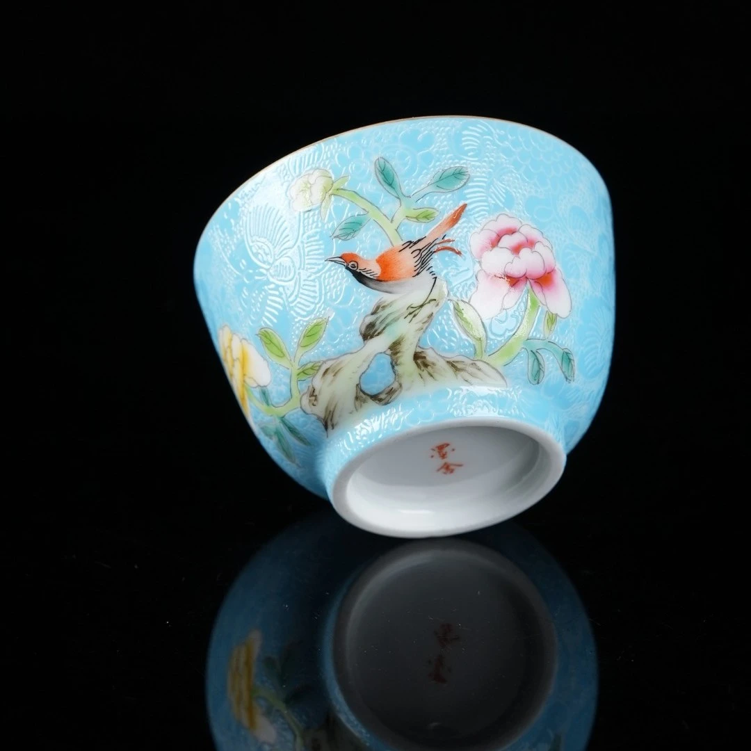 景德镇制-扒花 花鸟大杯 手工手绘陶瓷茶杯