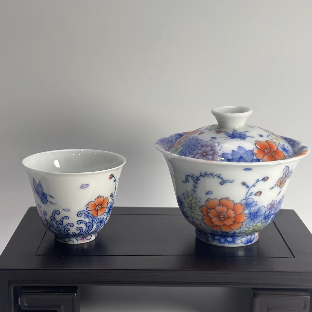 斗彩蝶恋花盖碗主人杯套组（福利款）