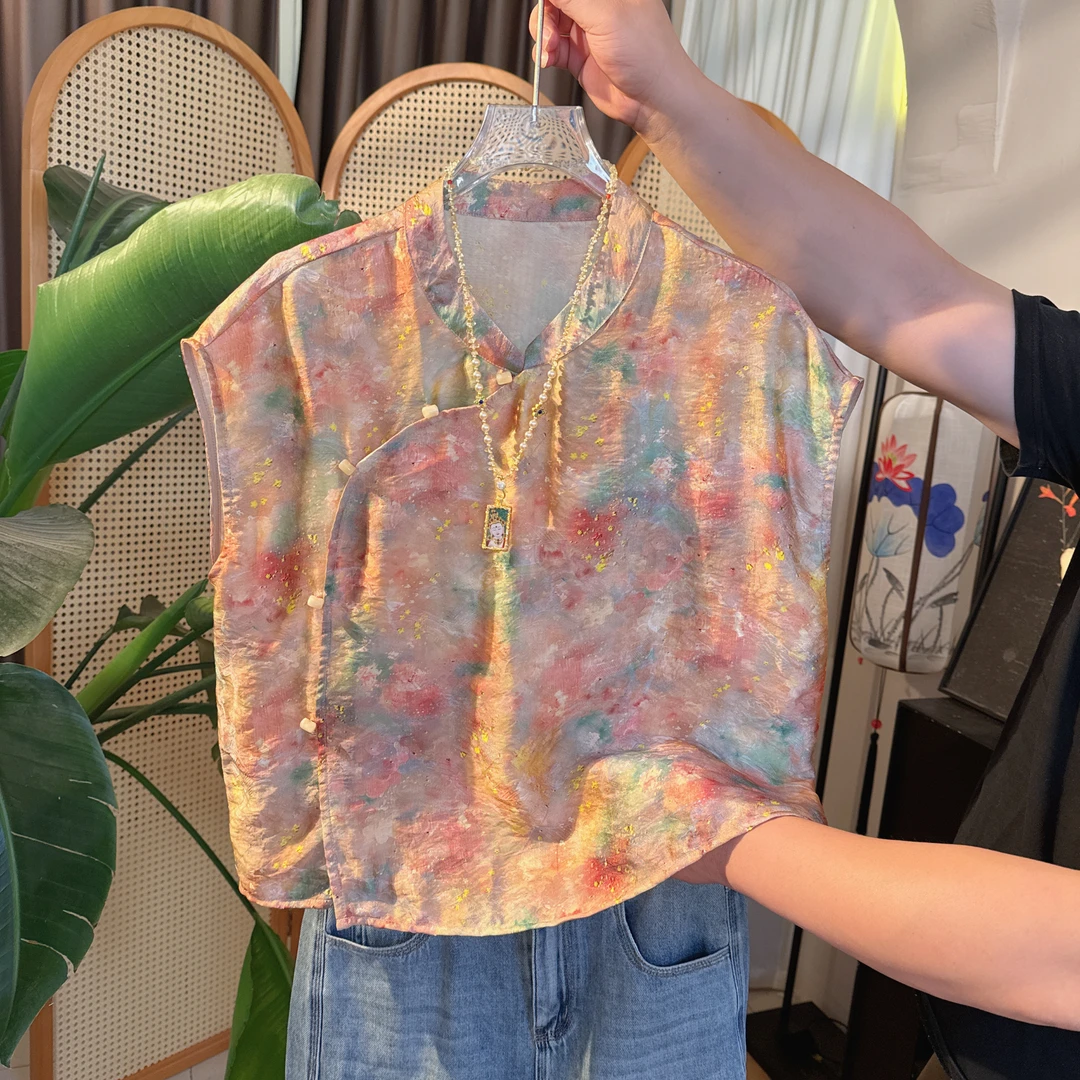 【翩翩】爆款新中式提花圆领显瘦款衬衫时尚百搭网红夏季