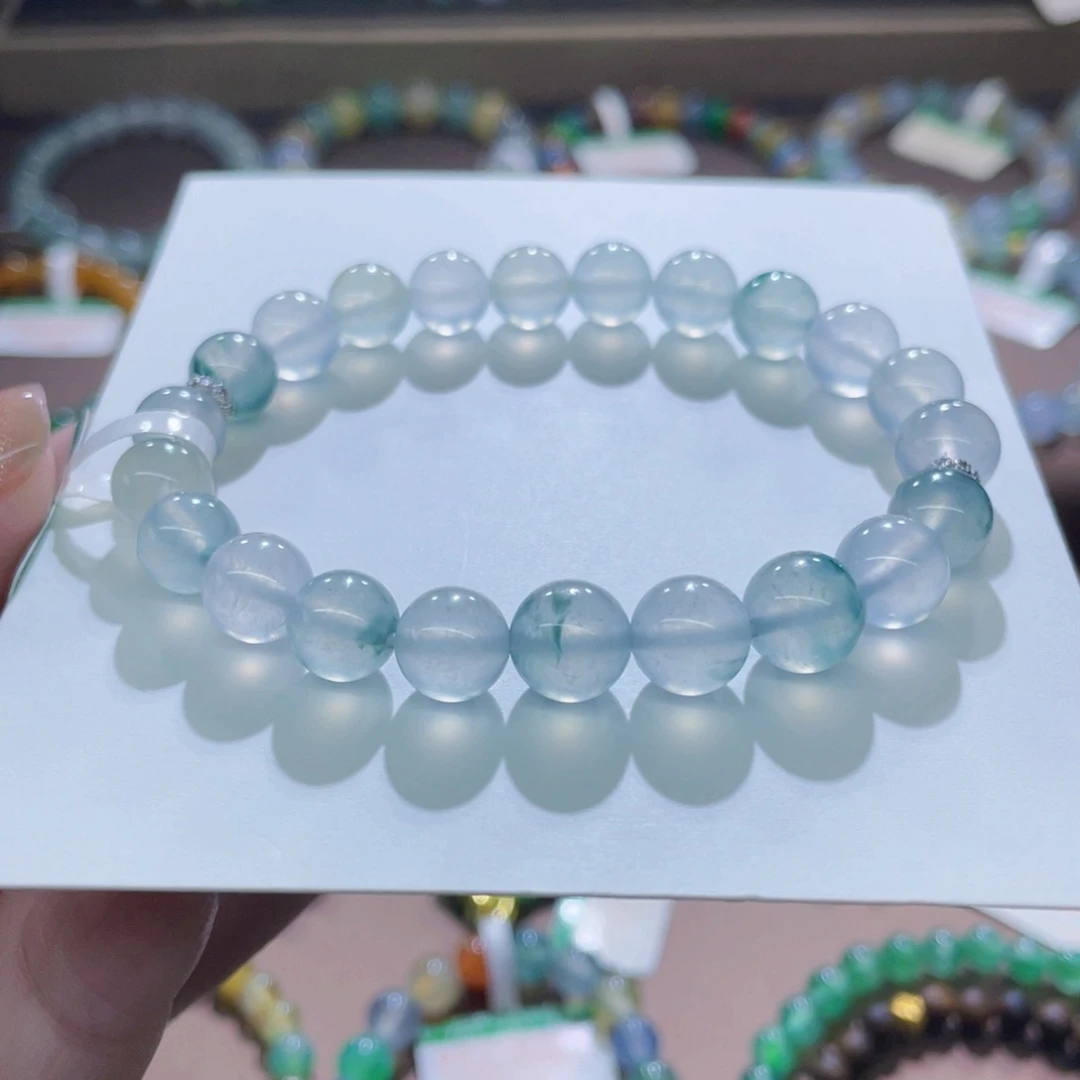 未镶嵌手链翡翠莫西沙白玻飘蓝卡7.8-8.8