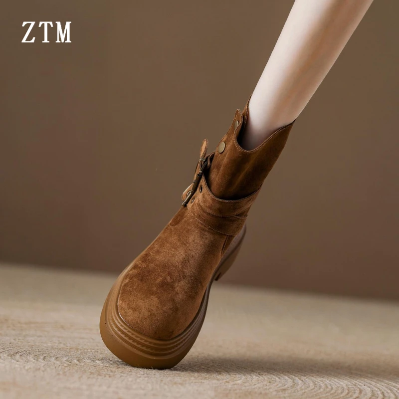 2025秋冬新款小个子增高短靴中筒靴厚底翻领两穿英伦风马丁靴女款