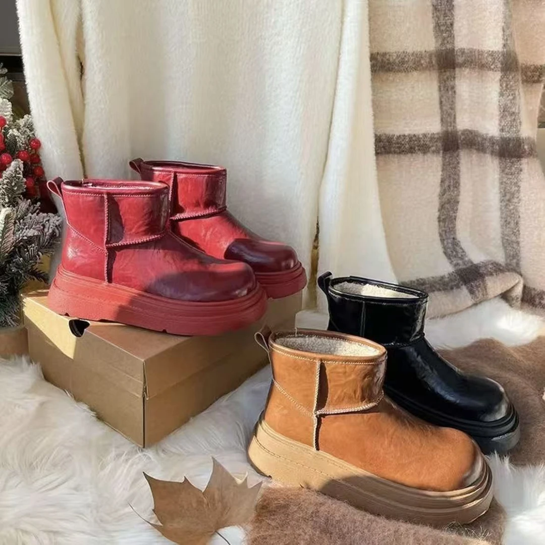 【厚底牛皮】东北雪地靴牛皮女防水防滑加绒加厚棉鞋（建议拍大一码）