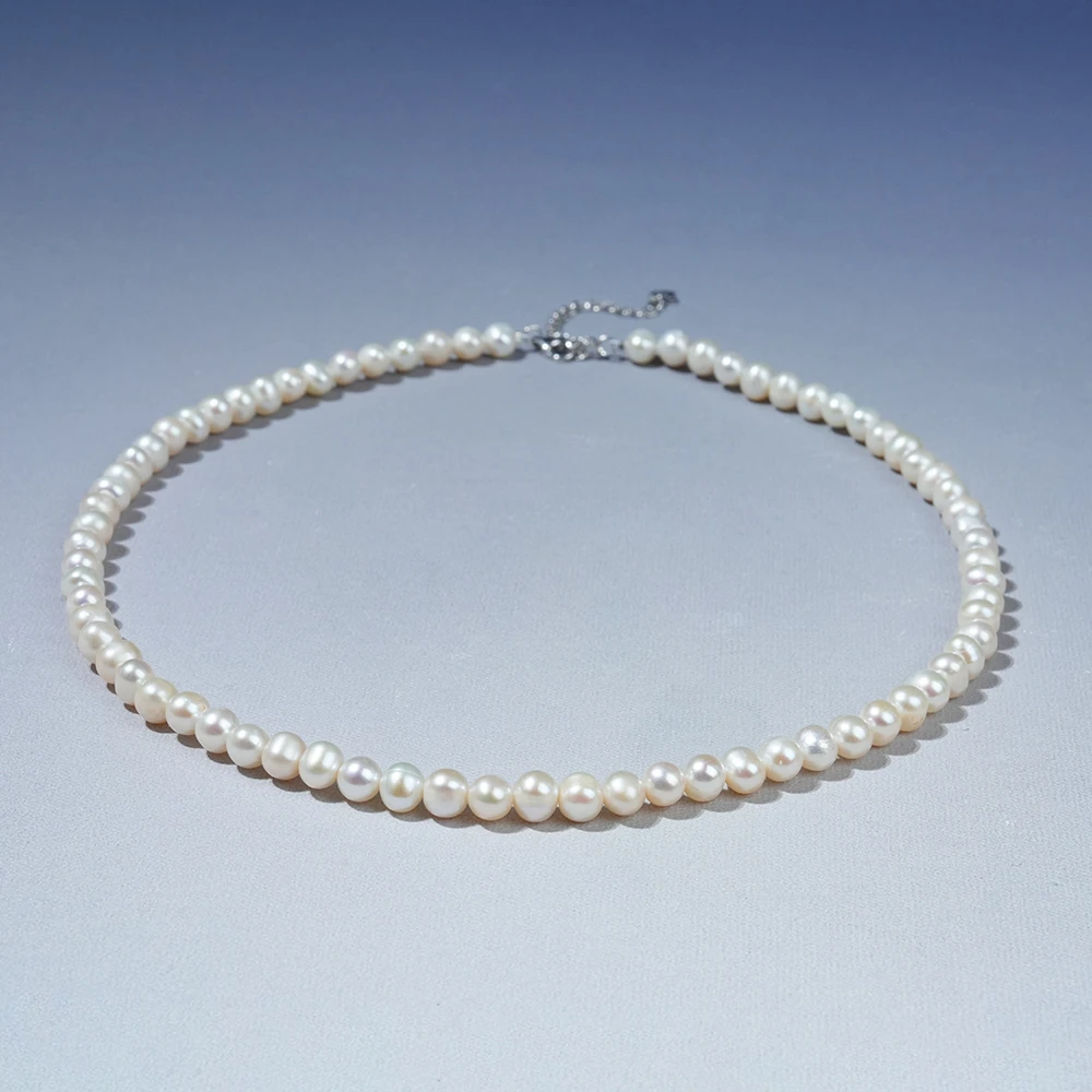 5-6mm珀心A649 无核S925银淡水珍珠项链42cm