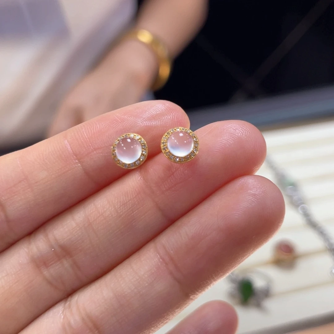 18K金镶嵌耳钉玛瑙/玉髓