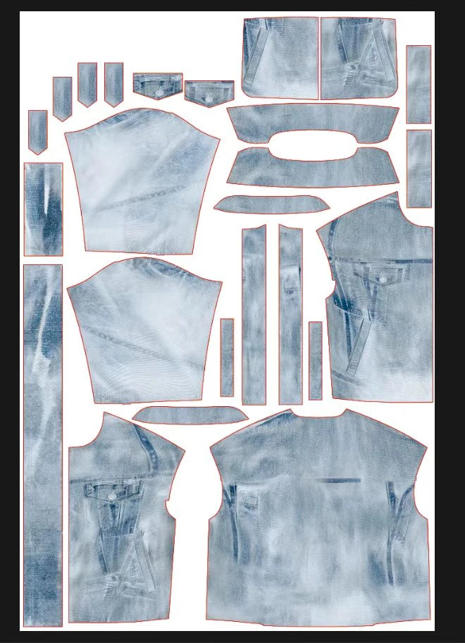 3D牛仔数码印花定位裁片DIY手工缝制夏季时尚服装牛仔上衣外套