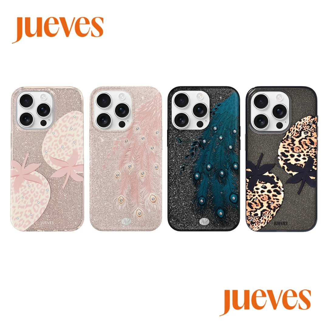 JUEVES粉草莓/黑草莓/孔雀闪粉钻石壳15promax手机壳15pro