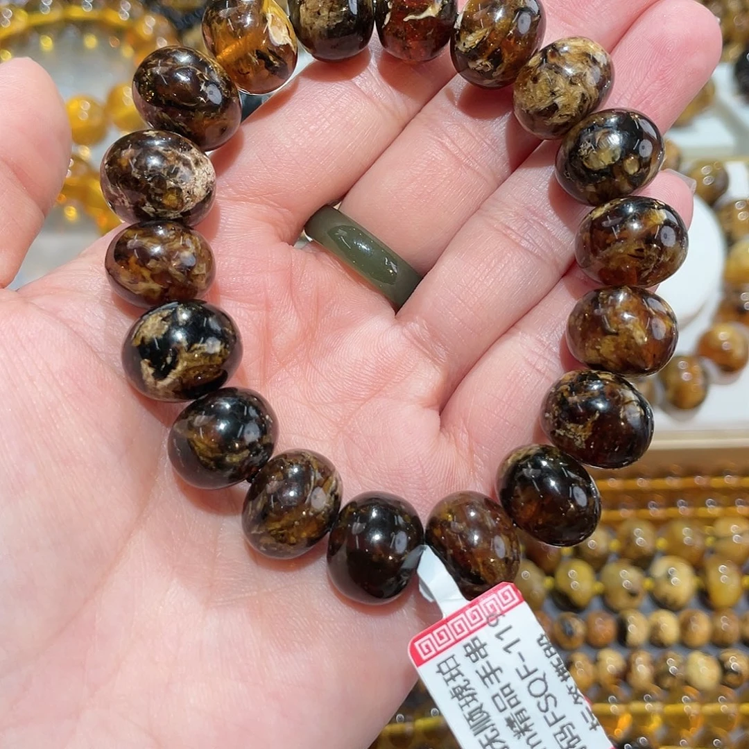 琥珀未镶嵌手链14m花