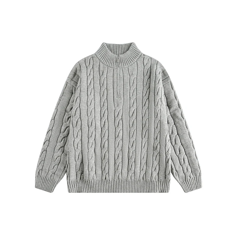 Beautget秋冬复古麻花半拉链套头毛衣男女老钱风简约百搭针织毛衣
