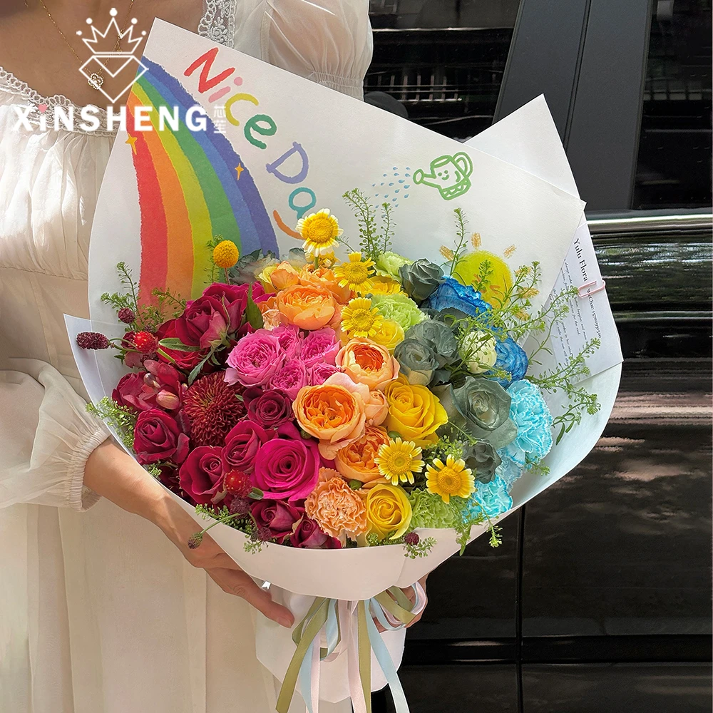 【花喜专属】芯苼 原创彩虹噗噗 · 木棉纸 童趣插画鲜花束包装纸