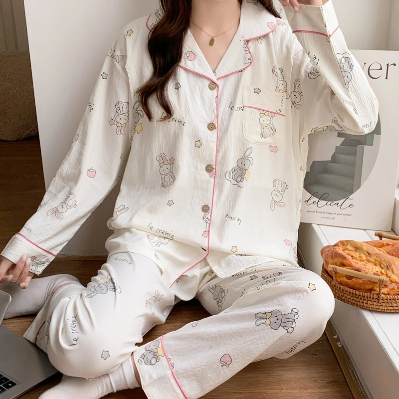 【带胸垫】月子服春夏季云棉纱线棉薄款产后喂奶哺乳期孕妇睡衣