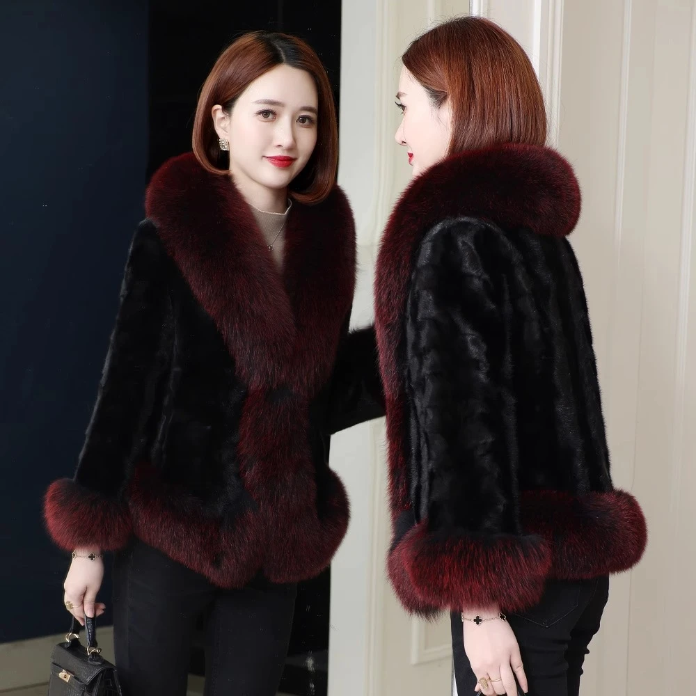 2025冬季新款海宁貂皮大衣女大狐狸毛领正品水貂毛皮草外套短款