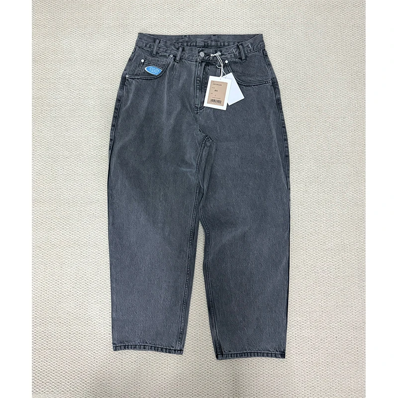 春秋款15盎司重磅宽松直筒复古水洗做旧基础款百搭牛仔裤男垮牛