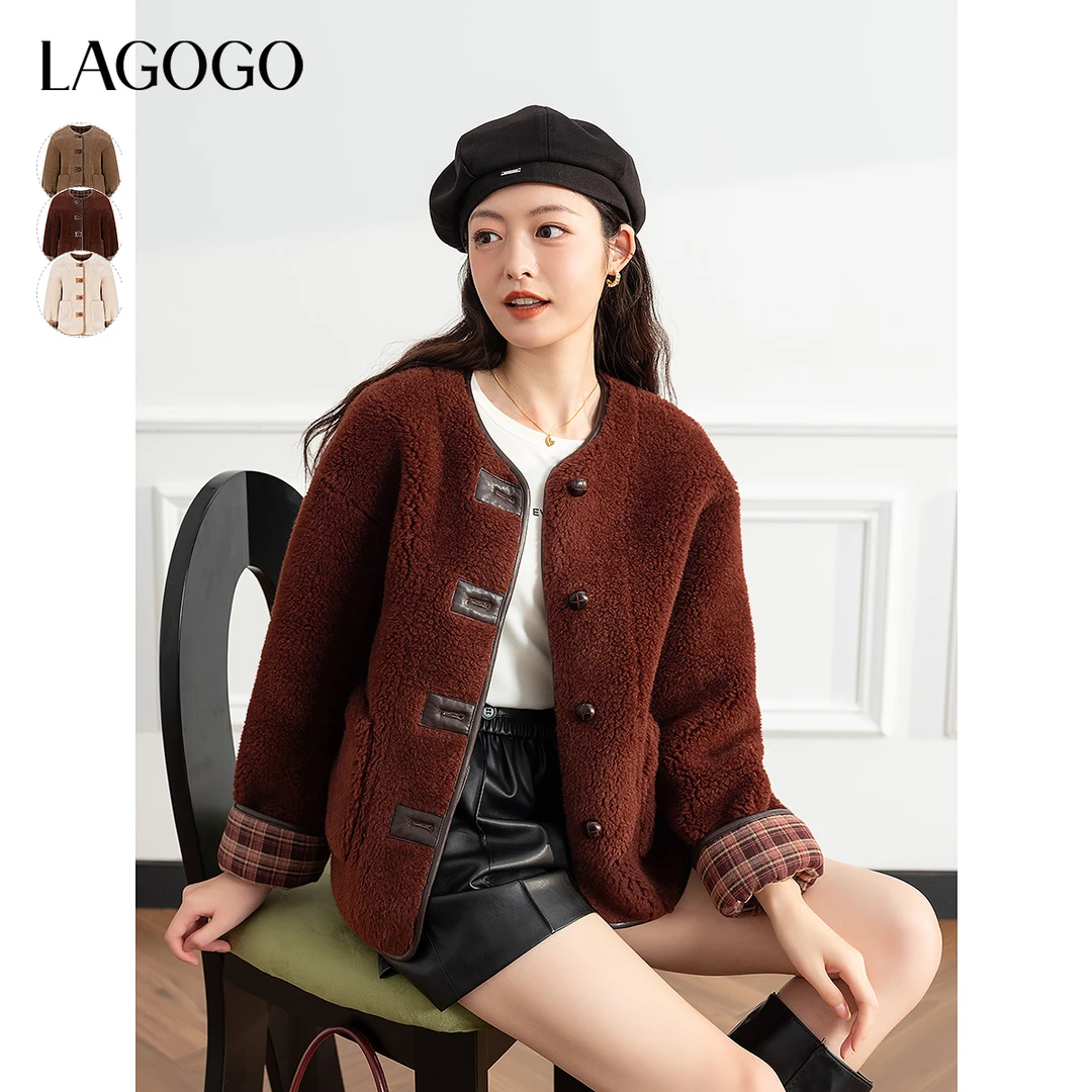LAGOGO含绵羊毛保暖外套女拉谷谷2024年冬款雅丹风上衣NCRR239WN6