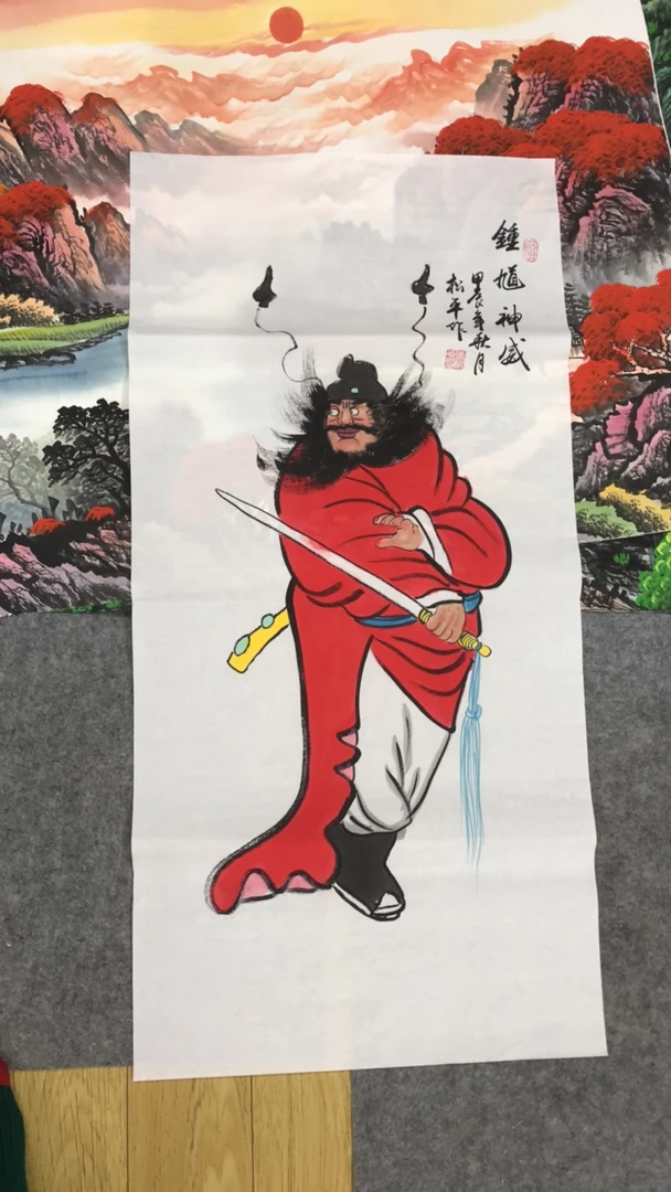 《钟馗神威》画芯尺寸：100cm*50cm山水画客厅客厅背景墙挂画
