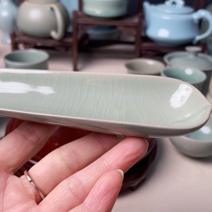 原矿釉汝瓷豆绿色茶泽