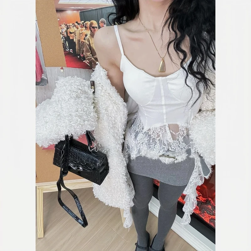 【心动白月光5】超百搭纯欲胸垫流苏飘带背心蕾丝短款吊带上衣女