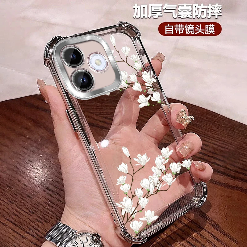 适用oppoa5活力版手机壳透明硅胶花朵PKV110全包带镜头膜四角防摔