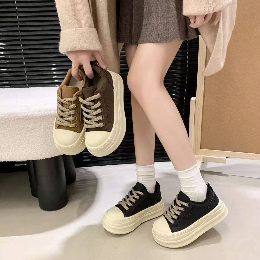 二棉+大棉 矮帮鞋女秋季加绒厚底增高小白鞋百搭休闲运动板鞋10-1