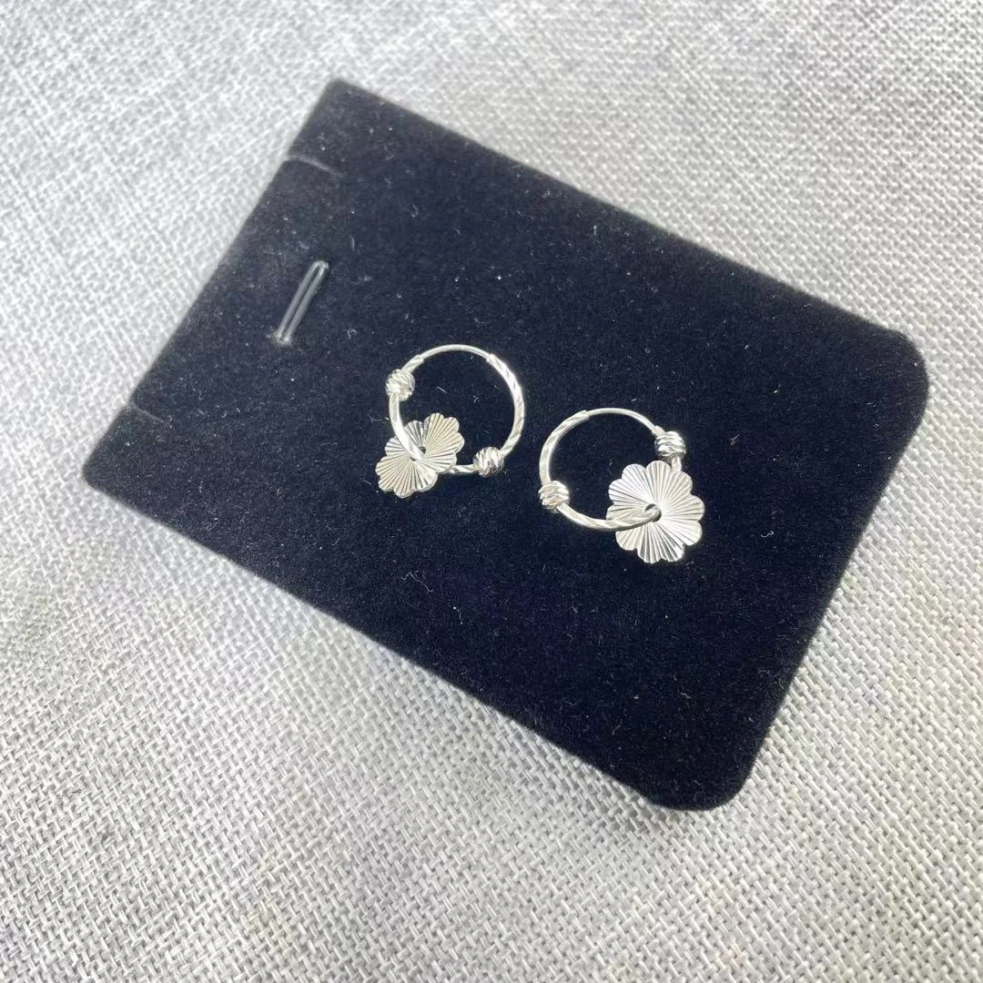 PT950铂金耳饰  车花片串珠耳圈 时尚素款 内径约14mm  S 62025