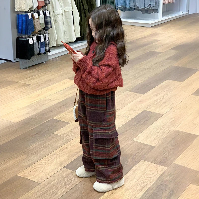 童装圣诞新年服套装2025秋冬红色保暖毛衣男女童加厚格子直筒裤潮