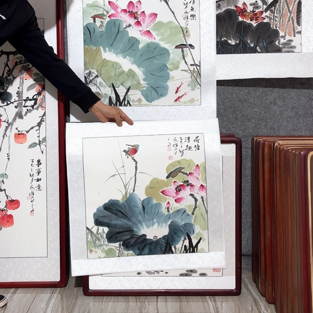 国画书画作品带框63×63
